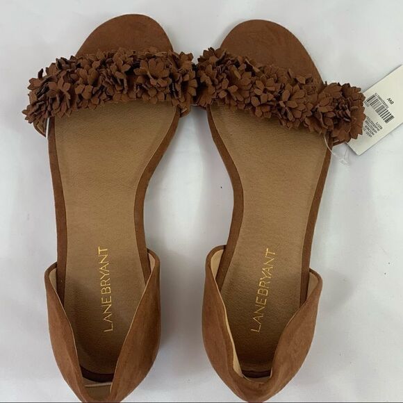 Brown Flats Lane Bryant Open Toe Slip On Cutout Floral size 8 - Picture 4 of 8